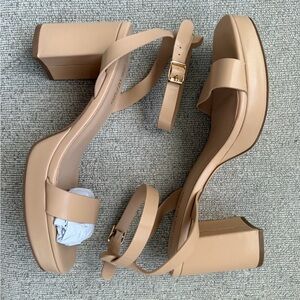 Chic Beige Block Heel Platforms
